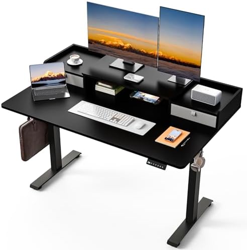 55 x 30 Inch Electric Standing Desk with 2 Drawers, Adjustable Height Widened Stand Up Desk with Storage, Sit to Stand Ergonomic Workstation for Home Office, Classic Black
