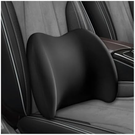 Car Lumbar Support Cushion, Ergonomic Memory Foam Car Back Support w/Removable Cover, Universal Breathable Lumbar Cushion Back Support Pillow with Adjusatble Strap (Black)