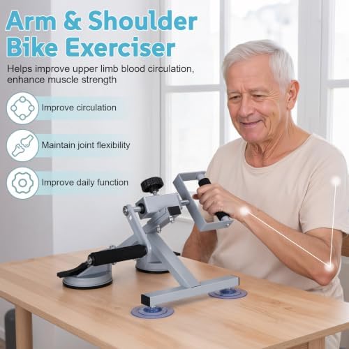 Tabletop Arm Bike with Suction Cup Base, Adjustable Resistance Hand Cycle Exerciser for Arm and Shoulder Exercise, Portable Upper Body Pedal Trainer for Home Office Senior Fitness