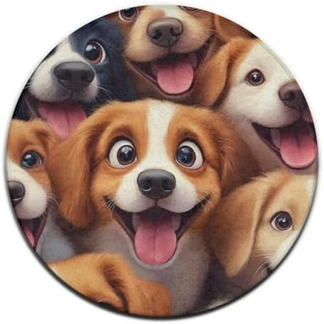 Large Home Decor Mat, Soft Round Yoga Carpet, Non Slip Machine Washable Kitchen Office Circle Rug Cartoon Selfie Dog