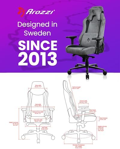 Arozzi Vernazza Supersoft Upholstery Material has a Unique Velvety Texture that is Fluid-Repellant and Breathable with Memory Foam Lumbar Support 4D Armrest for Office and Gaming Chair - Anthracite