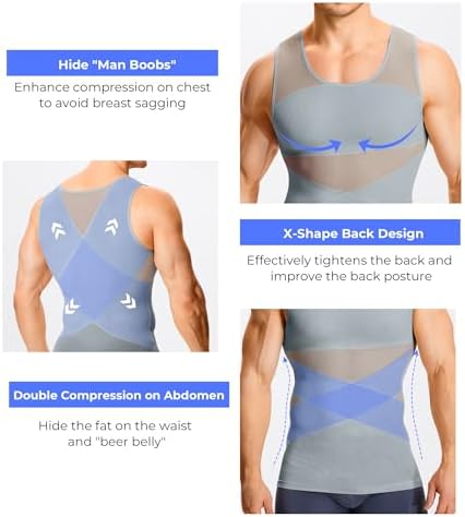 TAILONG Men's Compression Shirt for Body Shaper Slimming Vest Tight Tummy Underwear Tank Top