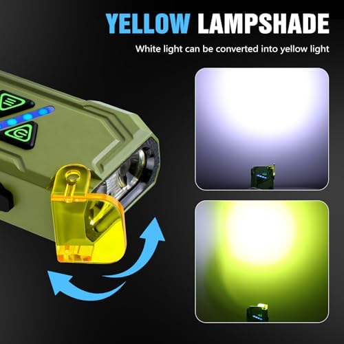 EDC Rechargeable Flat Flashlight 1000 Lumens White LED/UV/RGB Ambient Signaling Flashlights, Magnetic Clip on Pocket Light for Outdoors, Emergency, Working (1, Green, Compact)