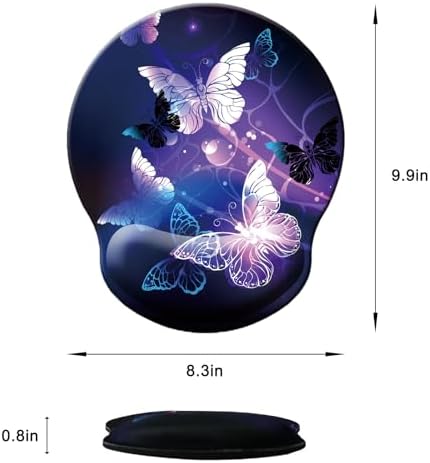 Mouse Pad with Wrist Support, Ergonomic Mouse Pad with Memory Foam Wrist Rest Cushion, Non-Slip Rubber Base Gaming Mice Pad for Home Office Computer Laptop, Butterfly
