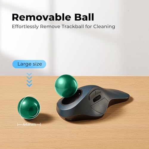 Wireless Ergonomic Trackball Mouse, Large Hands, 44mm Index Finger Control