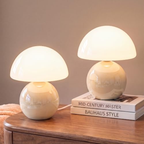 Dawnwake Mushroom Lamp Table Lamps Set of 2 for Bedroom Living Room,Cream