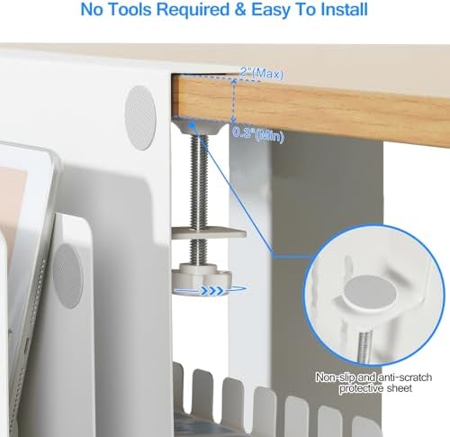 MAXECHO Desk Side Storage, Under Desk Laptop Mount, Table Side Hanging File Organizer, No Drill Clamp On Cable Management Tray, Laptop Holder with Magnetic Pen Holder for Office and Home, Load 22 Lbs