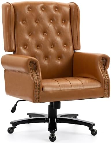 Vintage High Back Wingback Executive Office Chair, Brown