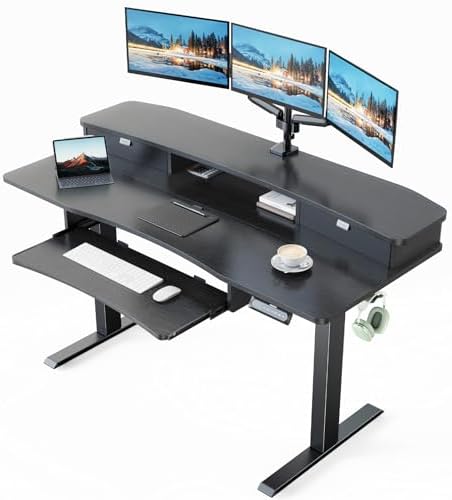 HUANUO 55" x 26" Electric Standing Desk, 2 Drawers & Keyboard Tray, Black