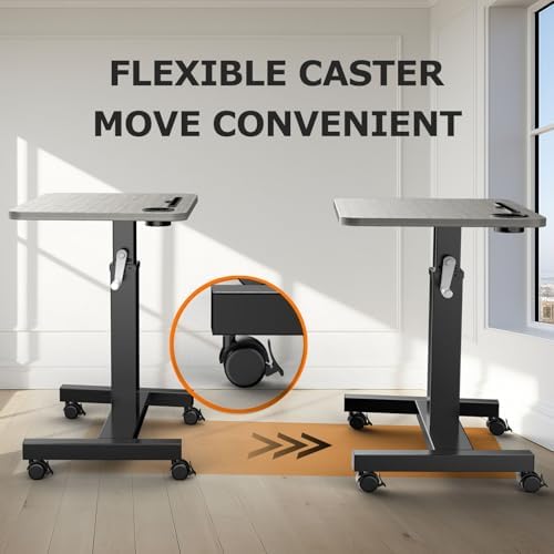 Mobile Standing Desk with Wheels, Elevating Table,Lift desks for Home Office,Rolling Portable Laptop Desk Height Adjustable, Mobile Computer Desk,Small Sit Stand Workstation（Black）