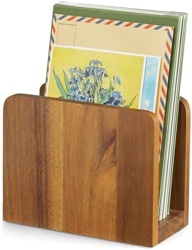 Acacia Wood Mail Organizer, Mail Holder for Desk, Letter Holder for Countertop, Small Envelope Holder, Desk Organizers and Accessories for Home Office