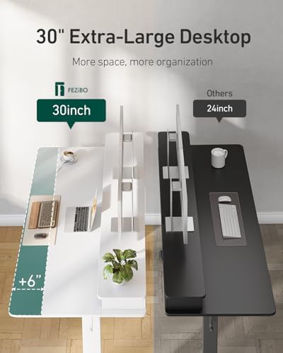 FEZIBO 55 x 30 inch Standing Electric Desk with Drawers, White