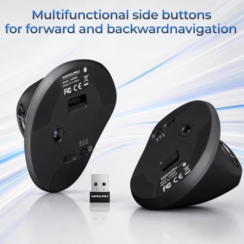MOKURU Wireless Ergonomic Mouse, Supporting Bluetooth/2.4G Connection, Featuring 4 Buttons, Adjustable DPI Settings of 1000/1600/2400, Compatible with Windows/macOS, Laptops, Desktop Computers (Black)