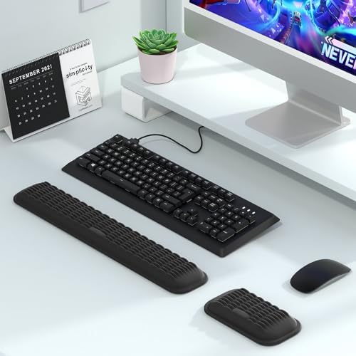 MEKASS Ergonomic Wrist Rest for Keyboard and Mouse, Soft Memory Foam Keyboard Wrist Rest Set with Non-Slip Silicone Base, Easy Typing, Pain Relief, Comfort for Office, Work, Gaming (Purple)