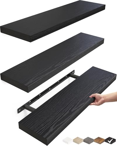 BAYKA Black Floating Shelves 22.5in, Set of 3, Wall Mounted for Wall Decor