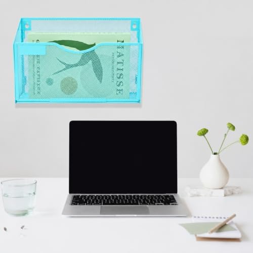 6 Packs 1 Tier A4 Mesh in Tray Hanging Wall File Holder Magazine Document Holder Mail Organiser Magazine Storage Rack,Durable Metal Mesh Filing Storage, Sky Blue