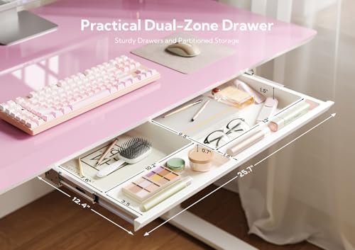 INNOVAR Glass Standing Desk with Drawers 48×24 Inch Morandi Powder