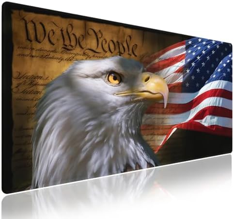 Patriotic Bald Eagle US Pride Flag Large Mouse Pad, We The People Desk Mat
