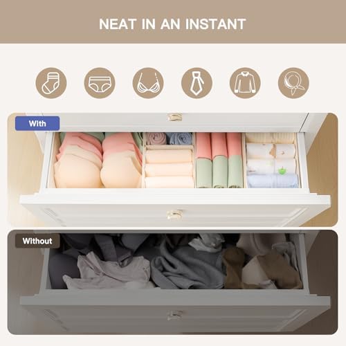 Criusia Drawer Organizer Clothes, 10 Pack Dresser Organizer for Baby Clothes, Underwear, Sock- Foldable Closet Organization and Storage Dividers Bins for Nursery, Bedroom (Beige)