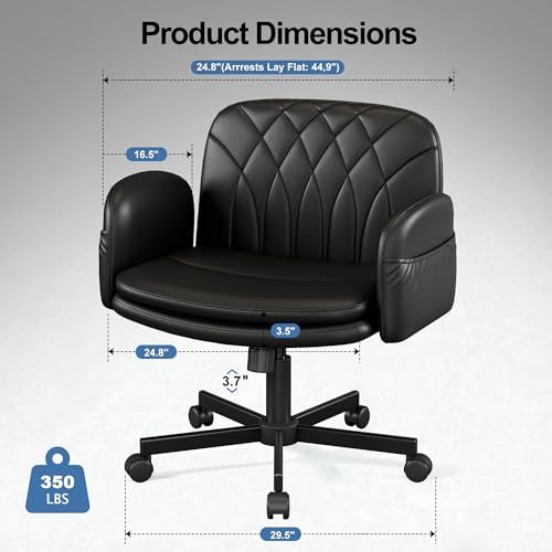 Misolant Criss Cross Chair with Armrests & Wheels for Cross-Legged Sitting, Comfortable PU Leather Vanity Chair, Office Desk Chairs with Adjustable Rocking Function, for Home, Bedroom Black