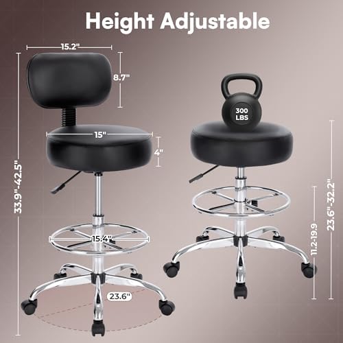 SUPERJARE Drafting Chair with Backrest, Set of 2, Swivel Barstools for Shop
