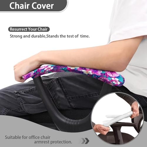 Hibiscus Print Office Chair Armrest Slipcovers Set of 2, Monstera Palm Tree Leaves Print Chair Arm Covers for Office Chairs, Soft Stretchable Washable Computer Chairs Armrest Slipcovers