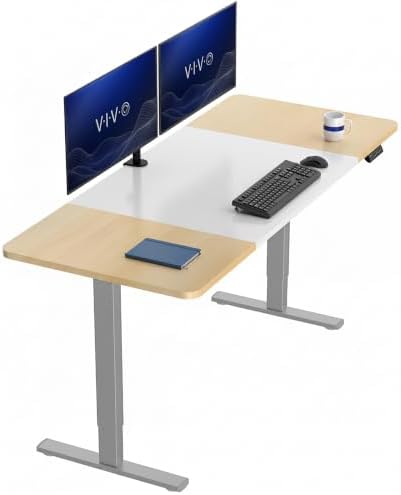 VIVO White/Light Wood 71 x 30 in Standing Desk, DESK-KIT-1G7WC