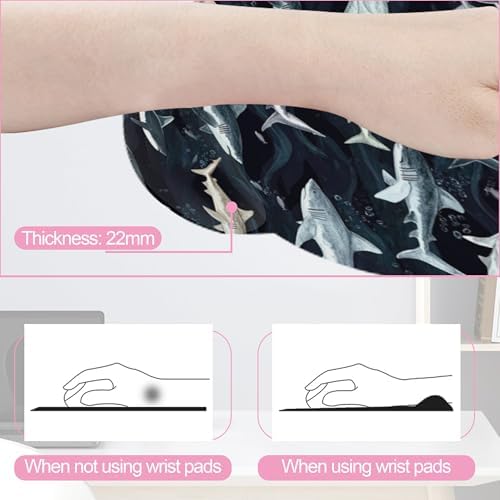 Cute Shark Keyboard Wrist Rest Pad Mouse Pad Set,Ergonomic Mousepad Wrist Support Memory Foam Desk Pad for Gaming Office,Non-Slip Rubber Base Easy Typing for Home Office Computers
