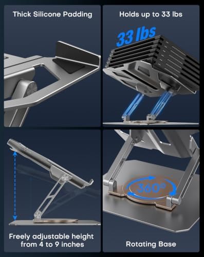 OMOTON Heavy Laptop Stand for Desk, 360° Rotating Aluminum Gaming Riser