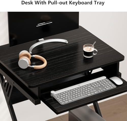 Zenira 24-Inch Small Computer Desk, Z Shape Laptop Desk Cart on Wheels