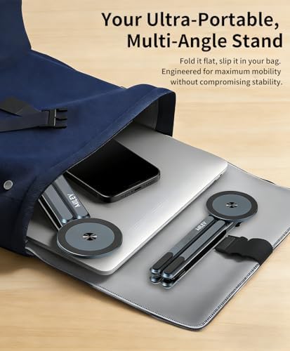 miley Laptop Stand for Desk, 8-Level Adjustable, Magnetic Phone Mount Gray