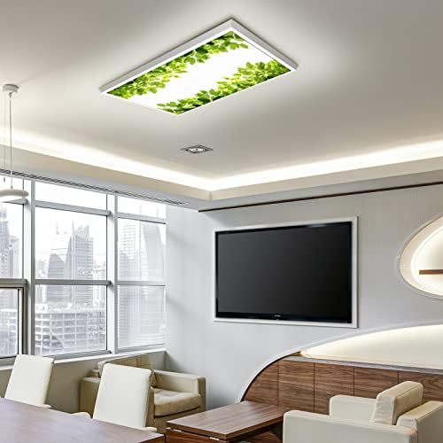 Fluorescent Light Cover Decorative Ceiling Light Filters,Green Leaves Pattern,for Classroom Office Hospitals Home Ceiling Decorative,2ft x 4ft,Blue White