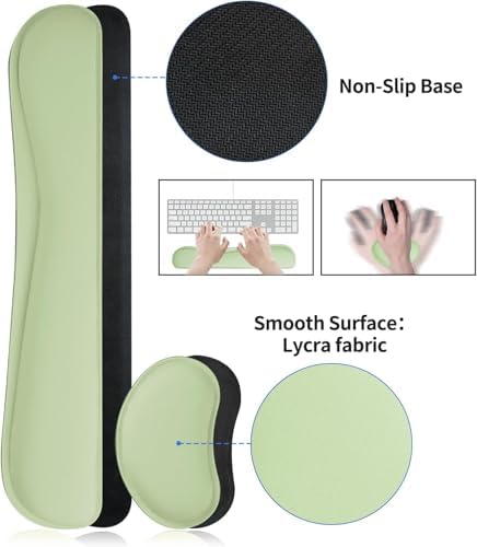 Bloss Green Leather Desk Mat with Wrist Rest, 27.6" x 13.8" Desk Pad