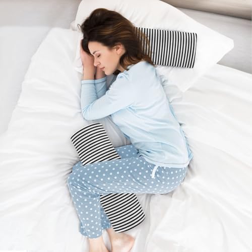 Black White Stripes Neck Roll Pillow - Extra Dense Memory Foam Round Cylinder Bolster for Cervical Support, Spondylosis, Neck Pain Relief