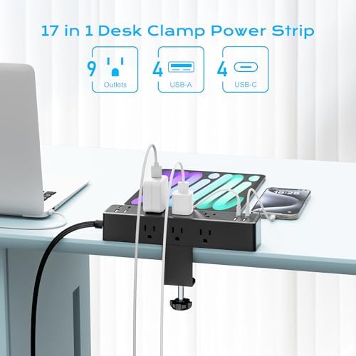 Desk Clamp Power Strip 10FT, Acozvin 40W Total Fast Charging Station