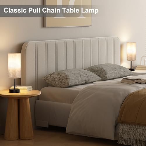Grey Bedside Lamp for Bedroom Nightstand - Small Table Lamp with USB Ports
