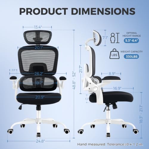 Office Chair with Adjustable Lumbar Support, Ergonomic Desk Chairs, White