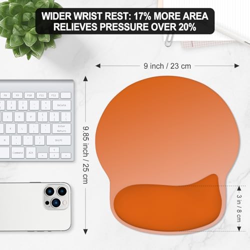 ITNRSIIET Ergonomic Mouse Pad with Wider Memory Foam Wrist Rest +17% - Curved Cushion Reduces Pressure 20%, Pain Relief, Non-Slip, Smooth, Cute Colors, 9.85 x 9 in, Peach