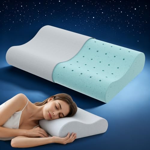 Releep Gel Memory Foam Pillow, Wave Contour Neck Support Pillow, Cooling Cervical Neck Pillow with Airflow Holes, Ergonomic Orthopedic Pillow for Side and Back Sleepers