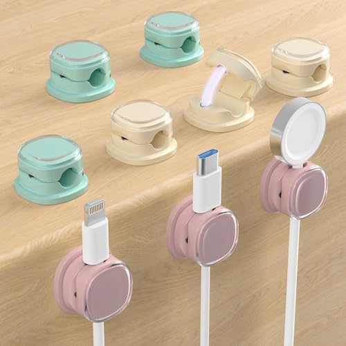 Magnetic Cable Clips, Adjustable Cord Holder Management, Adhesive Wire Keeper Organizer for Home Office Desk Phone PC Car Wall Desktop Nightstand Appliance (9-PCS Purple_Apricot_Cyan)