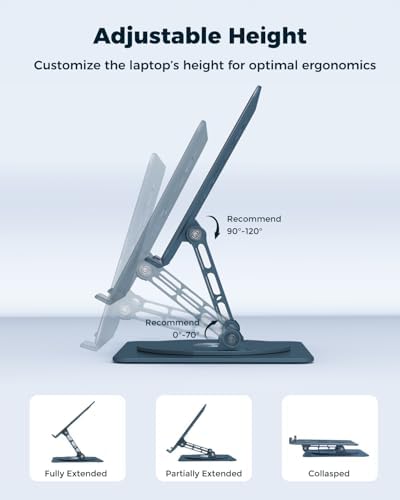 Aoviho 360° Rotating Laptop Stand for Desk | Adjustable, Foldable, Portable Aluminum Ergonomic Riser | Compatible with MacBook, Dell, HP & All Laptops 10-16 inch