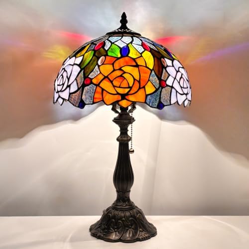 Tiffany Stained Glass Lamp Orange Violet Rose Table Lamp