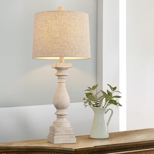 BOBOMOMO Retro 27" USB Charging Ports A/C Wash-White Farmhouse Lamps for Bedrooms Side Table Lamps Bedside Lamp for Nightstand Living Room 1 Pack (Blubs not Included)