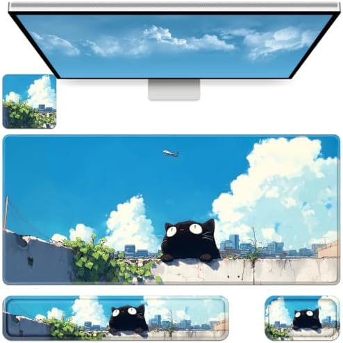 Desk Mat, Large Gaming Mouse Pad with Wrist Rest, 4in1 XXL Mousepad+Keyboard Wrist Rest+Mouse Pad Wrist Support+Cup Coaster Set Ergonomic Computer Desk Arm Wrist for Decor Home Office Women