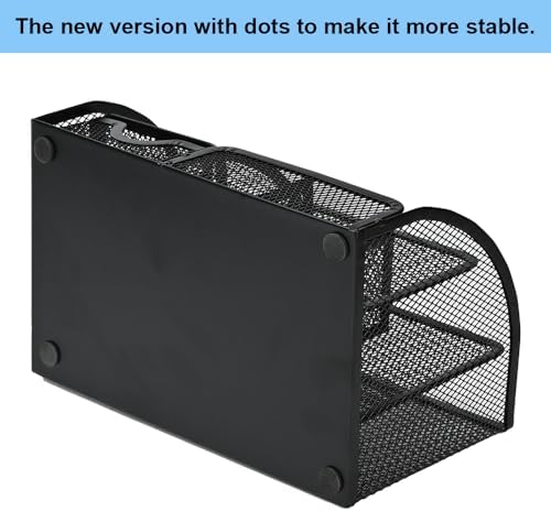 Desk Organizer Stationery Storage, Pencil Holder for Desk, Wire Mesh Office Supplies Journals Notebooks Organizers with 7 Compartments and Mini Drawer (Black)