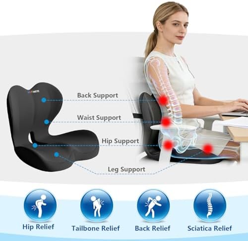 Ergonomic Memory Foam Seat Cushion with Strap for Office Chair (Dark Grey)