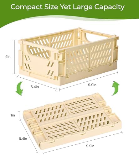 HUUSMOT 4-Pack Collapsible Plastic Storage Baskets, Yellow, 9.8"x6.5"x3.8"