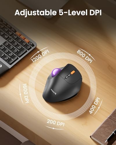 ProtoArc EM02 Wireless Trackball Mouse, Ergonomic Thumb Ball, Purple