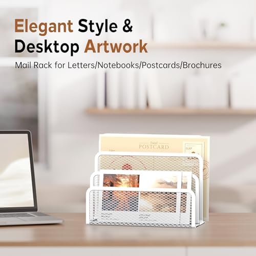 Mail Organizer Countertop for Desk, Mail File Holder with 3-Slot, White