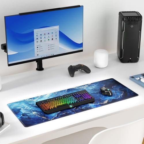 KTRIO Large Gaming Mouse Pad, Desk Mat, 31.5 x 11.8 in, Blue Marble, XL